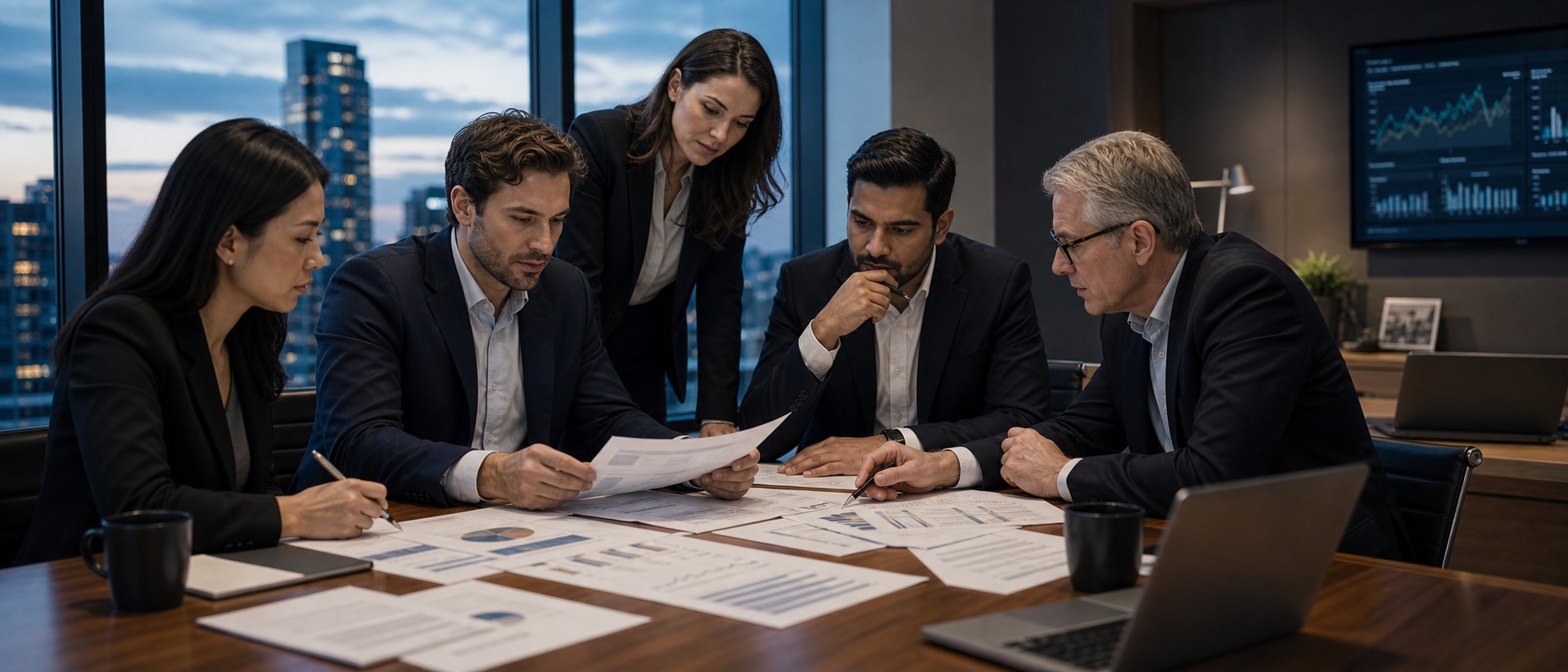 Investor relations team reviewing earnings release before market open